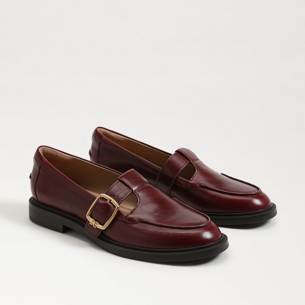 Sam Edelman Elaina T-Strap Buckle Loafer - French Burgundy Leather